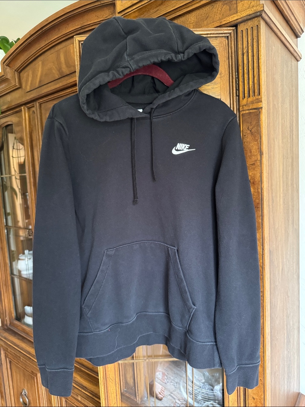 Nike Men’s Black Pullover Club Hoodie with White Swoosh